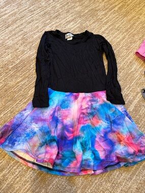 Dori Black Long Sleeve dress with Multicolor Galaxy Skirt